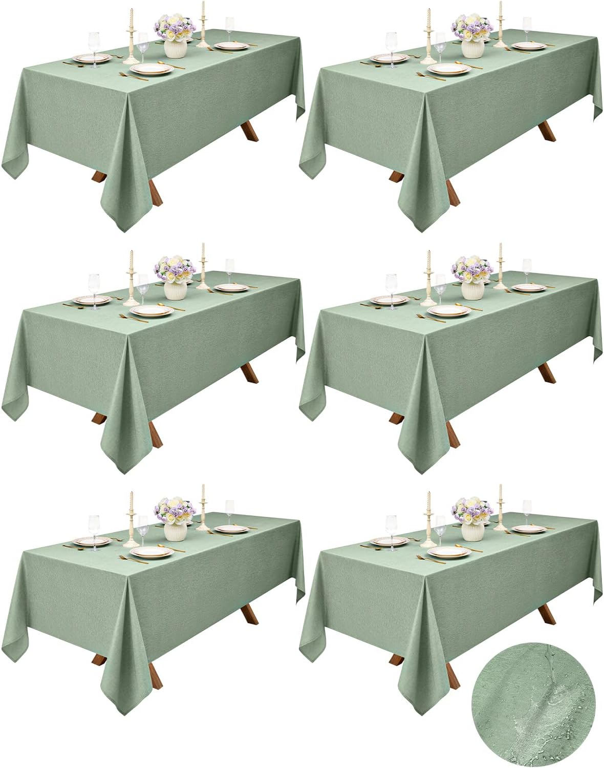 Sage Green Table Cloths for 8 Ft Rectangle Tables-6 Pack, Faux Linen Washable Polyester Rustic Fabric Faux Linen Cloth Table Cloth Cover for Wedding,Outdoor,Events,Party,Banquet, 60x120 Inch