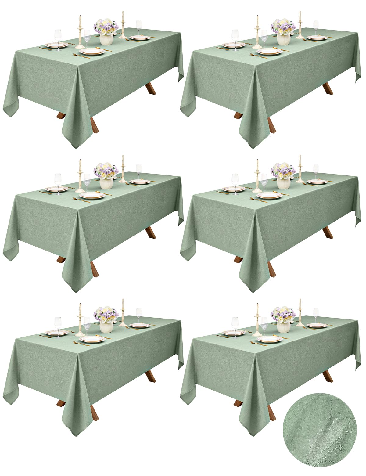 Sage Green Table Cloths for 8 Ft Rectangle Tables-6 Pack, Faux Linen Washable Polyester Rustic Fabric Faux Linen Cloth Table Cloth Cover for Wedding,Outdoor,Events,Party,Banquet, 60x120 Inch