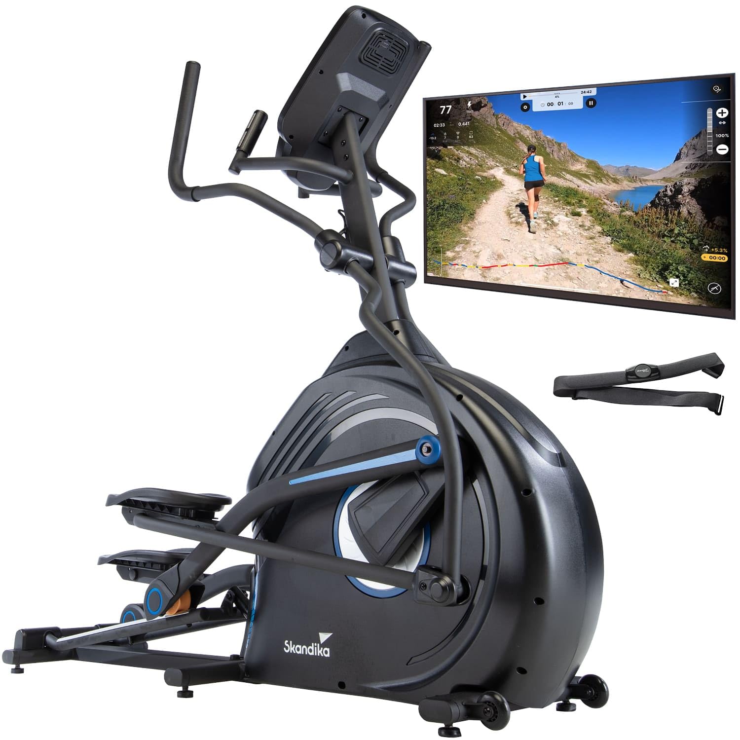 Skandika Orbitrek Carbon Conqueror, eliptyczny rower treningowy, 32 poziomy oporu, 31 programów, ekran LCD, Bluetooth, Kinomap, masa bezwładności 25 kg, regulacja wysokości, maks. 150 kg