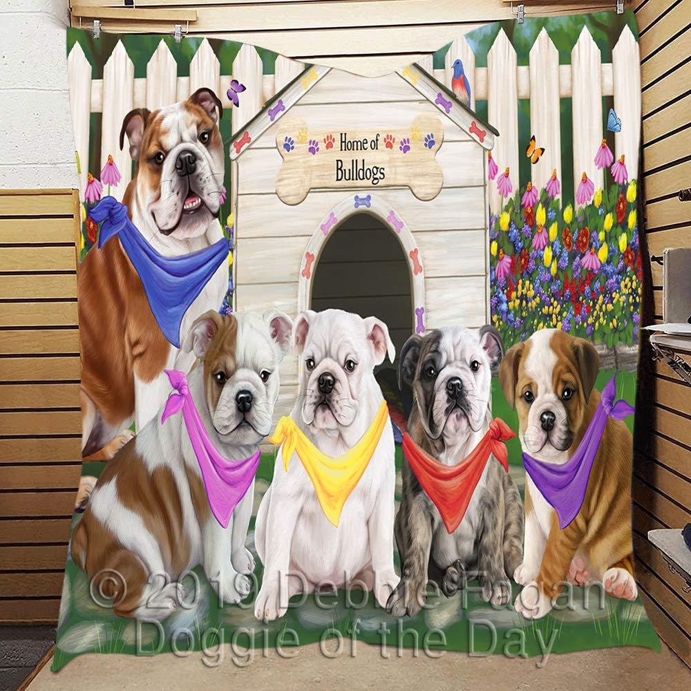 Spring Dog House Bulldog Quilt Bed Coverlet Bedspread - Pets Comforter with Unique One-Side Animal Printing - Soft Lightweight Quilt - Washable 100% Polyester, 50"x60"