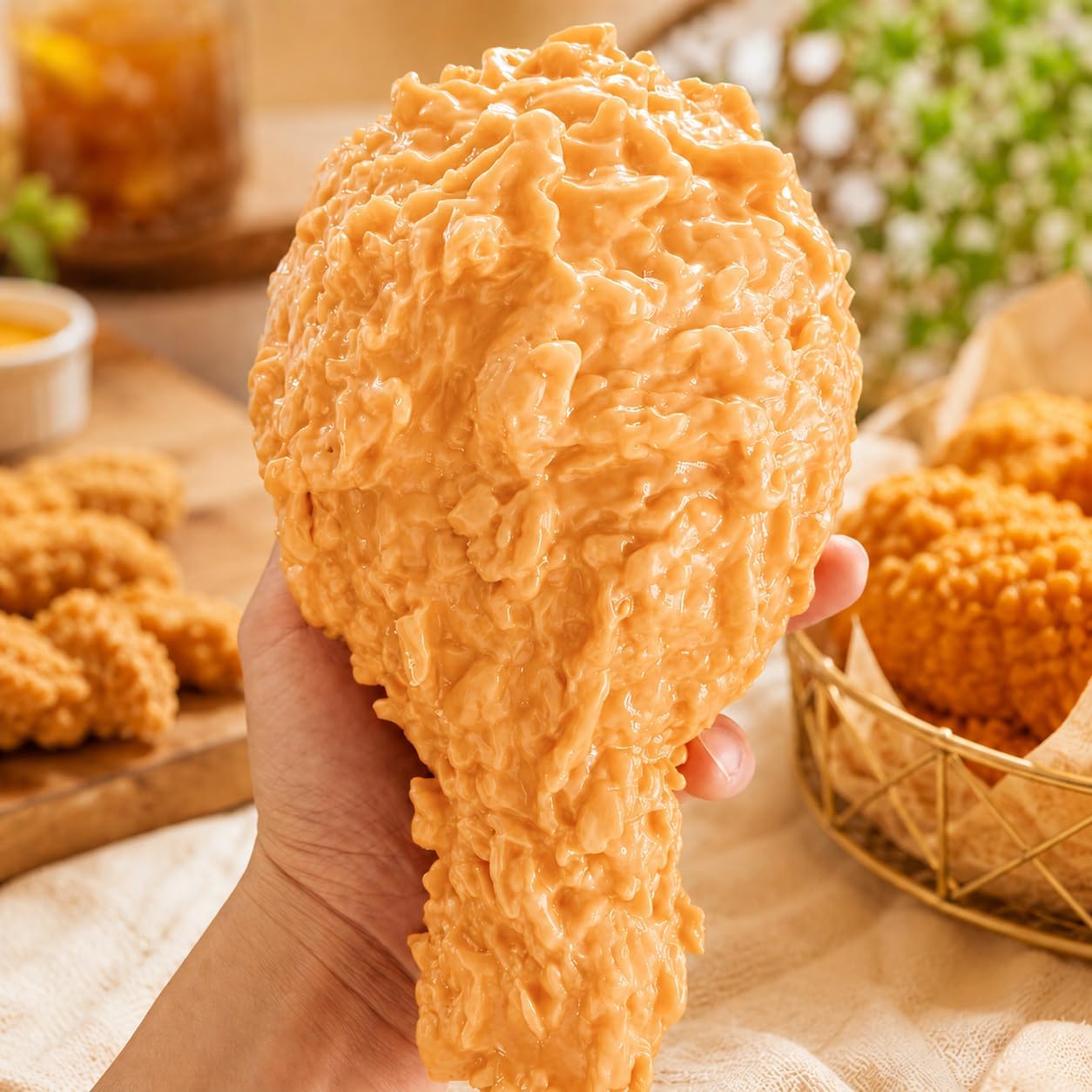 Jumbo Fried Chicken Leg Squishy Toy, Big Stress Relief Squeeze Fidget Toy, Large Realistic Food Shape Sensory Toy for Teenager & Adults Party Favors image 5