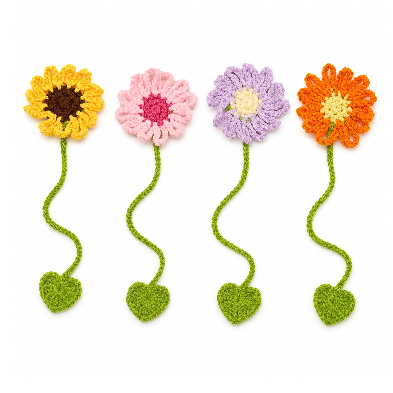 LEMONSTONE 4 Stück Handgehäkelte Blumen Lesezeichen Set, Lesezeichen personalisiert aus weicher Baumwolle, Bookmark für Kinder & Erwachsene, Geschenke für Leser Lehrer Studenten Festival, Buch Zubehör