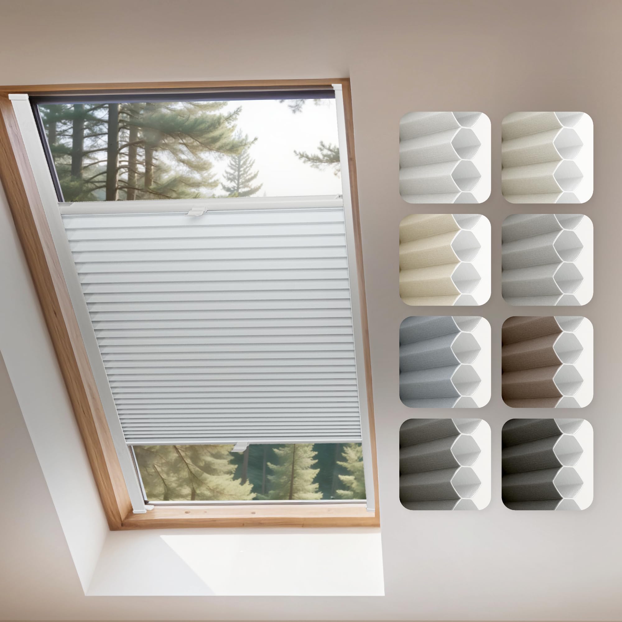 Store Plissé de Toit Concept Blinds à Structure Alvéolaire – sur Mesure, Occultant & Isolant Thermique, 7 Coloris, Réglable Haut/Bas, Installation Facile, Store Premium