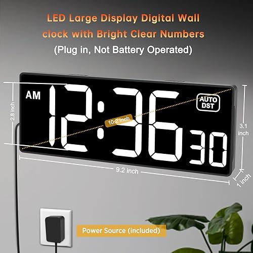 Miniatura 2 de Soobest Reloj de pared digital con segundos para gimnasio, temporizador de cuenta regresiva remota, pantalla LED grande, 5 atenuadores (blanco)