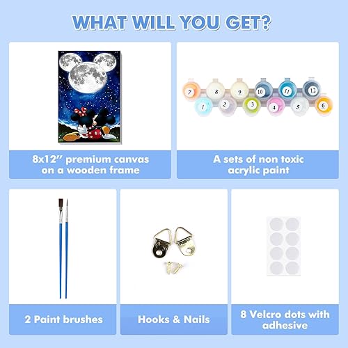 Miniatura 7 de VINDIJA Kit de pintura por números para adultos, niños y principiantes, kits de pintura por números para adultos de Mickey sobre lienzo enmarcado,