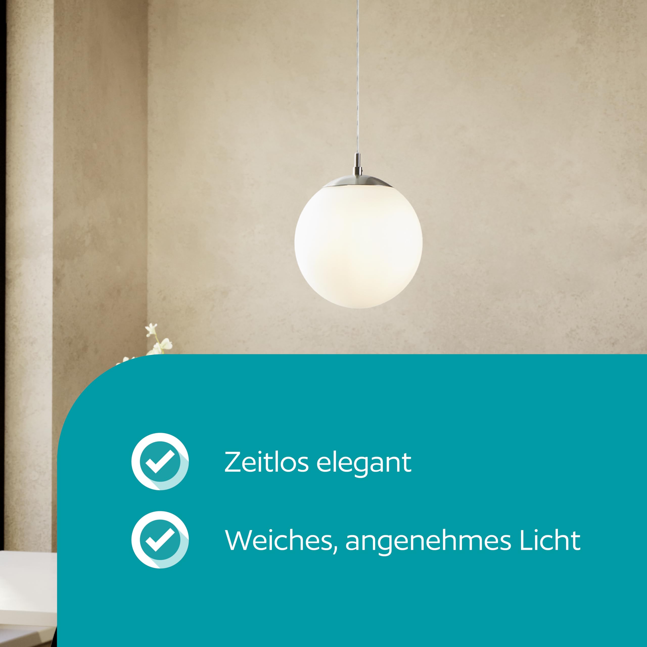 EGLO Hängelampe Rondo, 1 flammige Pendelleuchte, Hängeleuchte aus Metall in Silber und Glas in opal matt weiß, E27 Fassung, Ø 20 cm
