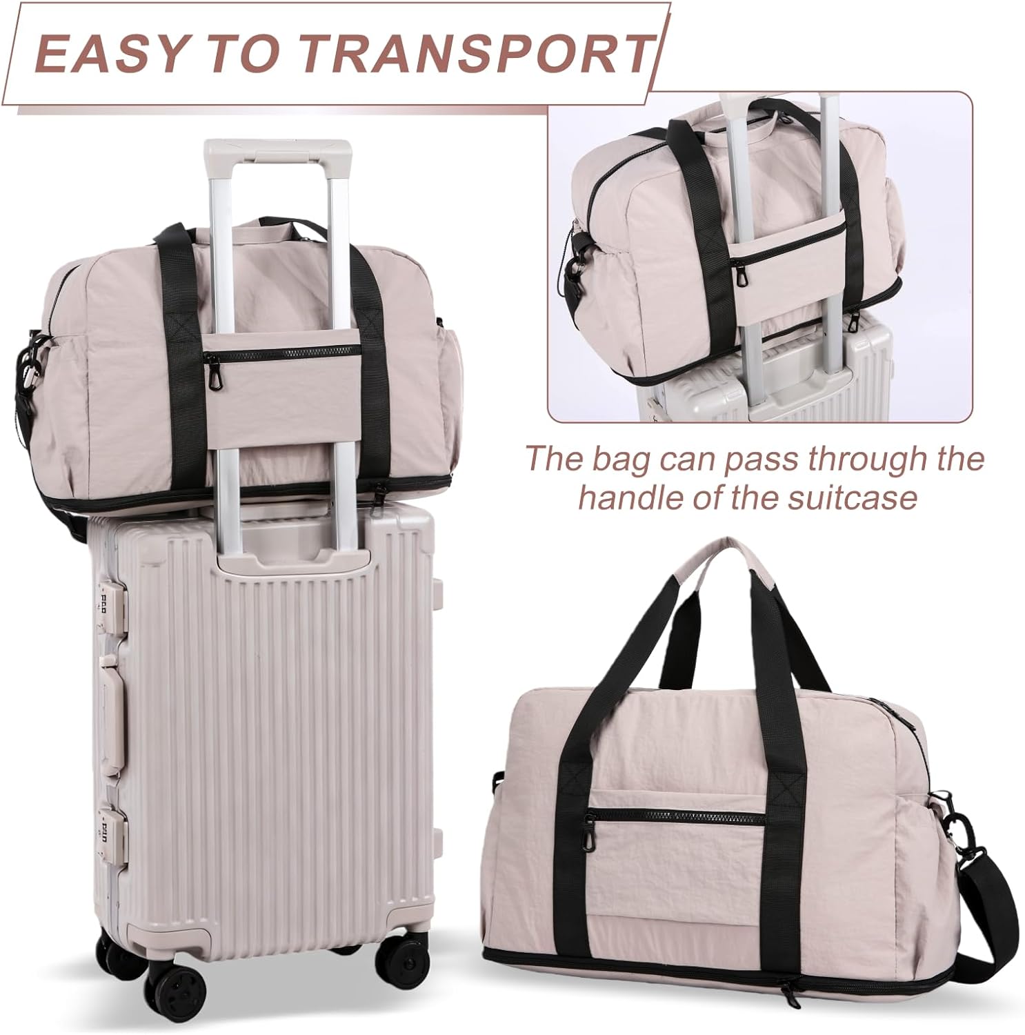 Large Capacity Folding Travel Bag, Expansion Travel Duffel Bag with Dry and Wet Separation, Portable Waterproof Carry on Bag Overnight Bag for Women and Man (White) - Image 6