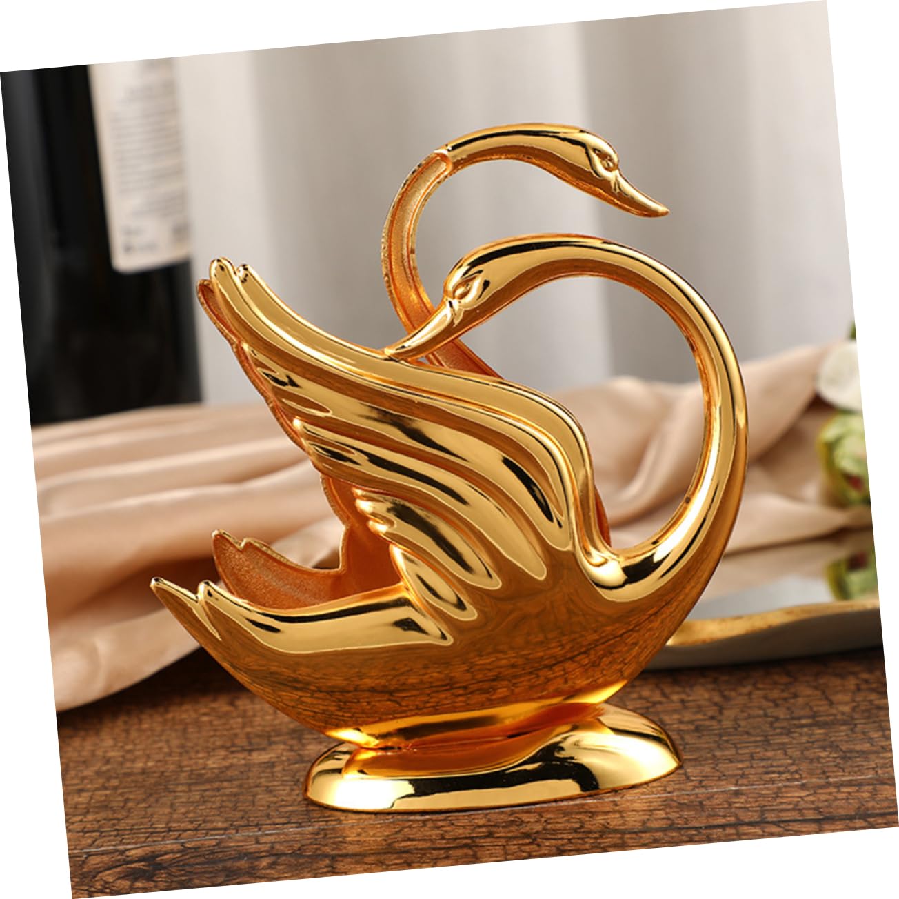 Servilletero de Aleación de Zinc de Cisne Dorado para Mesa Decorativa | Diseño Simple, Borde Liso y Uso Práctico, Adorno de Escritorio para Salón y Hotel