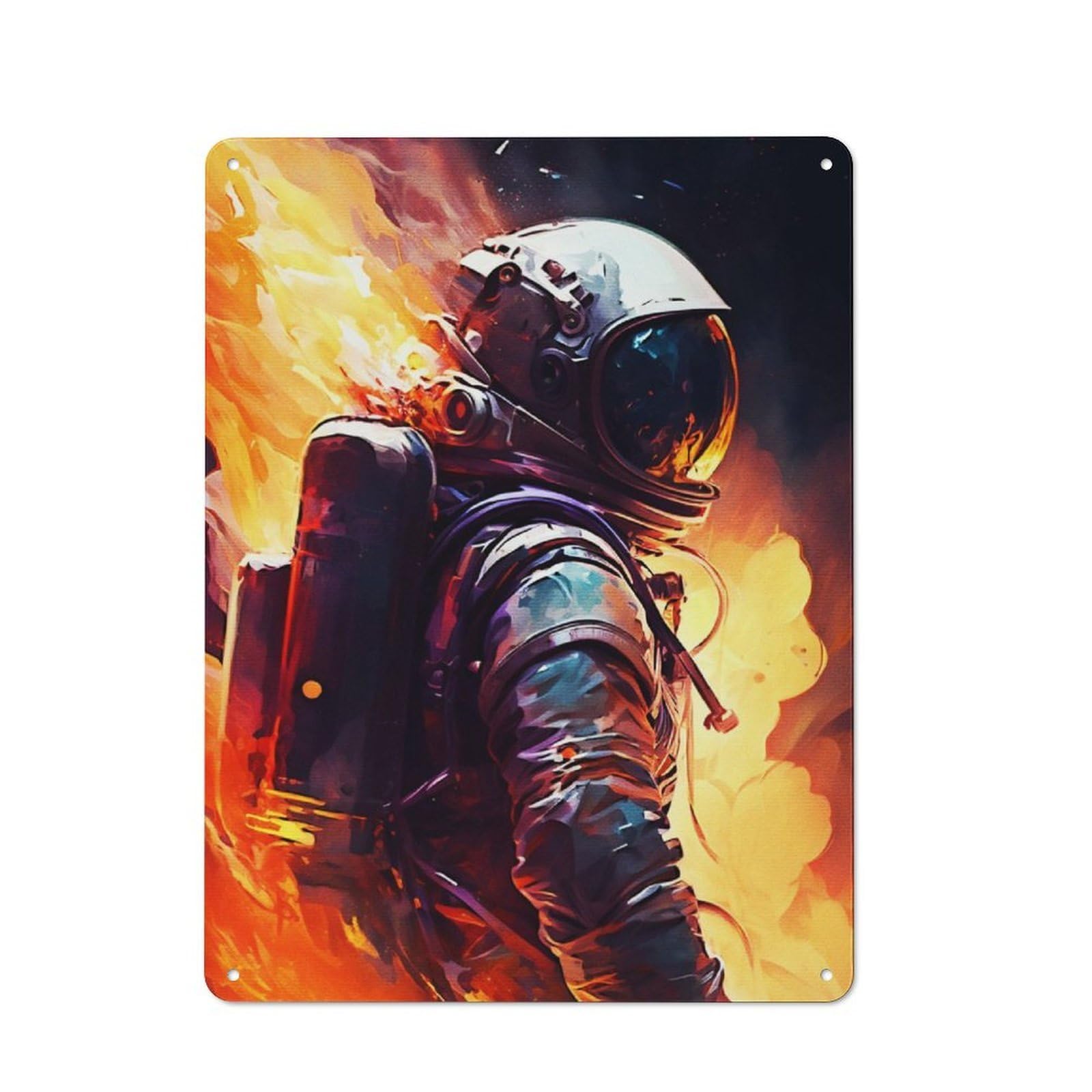 Junmoney Painting Astronaut Flames Retro Tin Wall Plaque 40X30cm For Kitchen Or Home Bar, For Home Interiors, Feature Walls And Decorative Displays