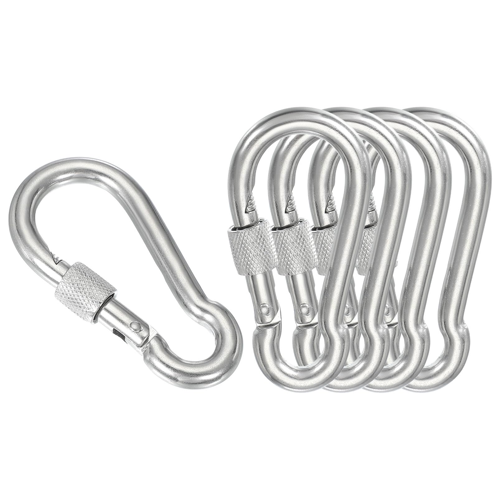 sourcing map Screw Locking Clips M9 3.19 Inch,304 Stainless Steel Spring Snap Hook for Outdoor Lifting Hanging Camping Swing Hammock Hiking Quick Link Pack of 5