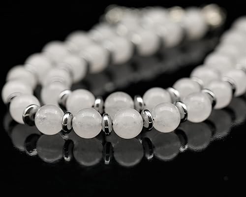 Miniatura 2 de ElisaJewelryArt - Natural Raw Selenite Crystal Beaded Choker Necklace Genuine Gemstone Memory Stone Clasp Closure Necklace Unisex Necklace (26, Raw