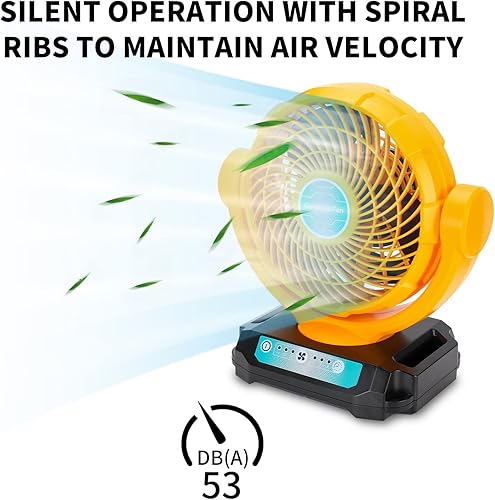 Miniatura 8 de Para ventilador Dewalt de 20 V, motor inalámbrico de 3 velocidades de bajo ruido para camping, gimnasio, garaje, viajes, oficina, dormitorio