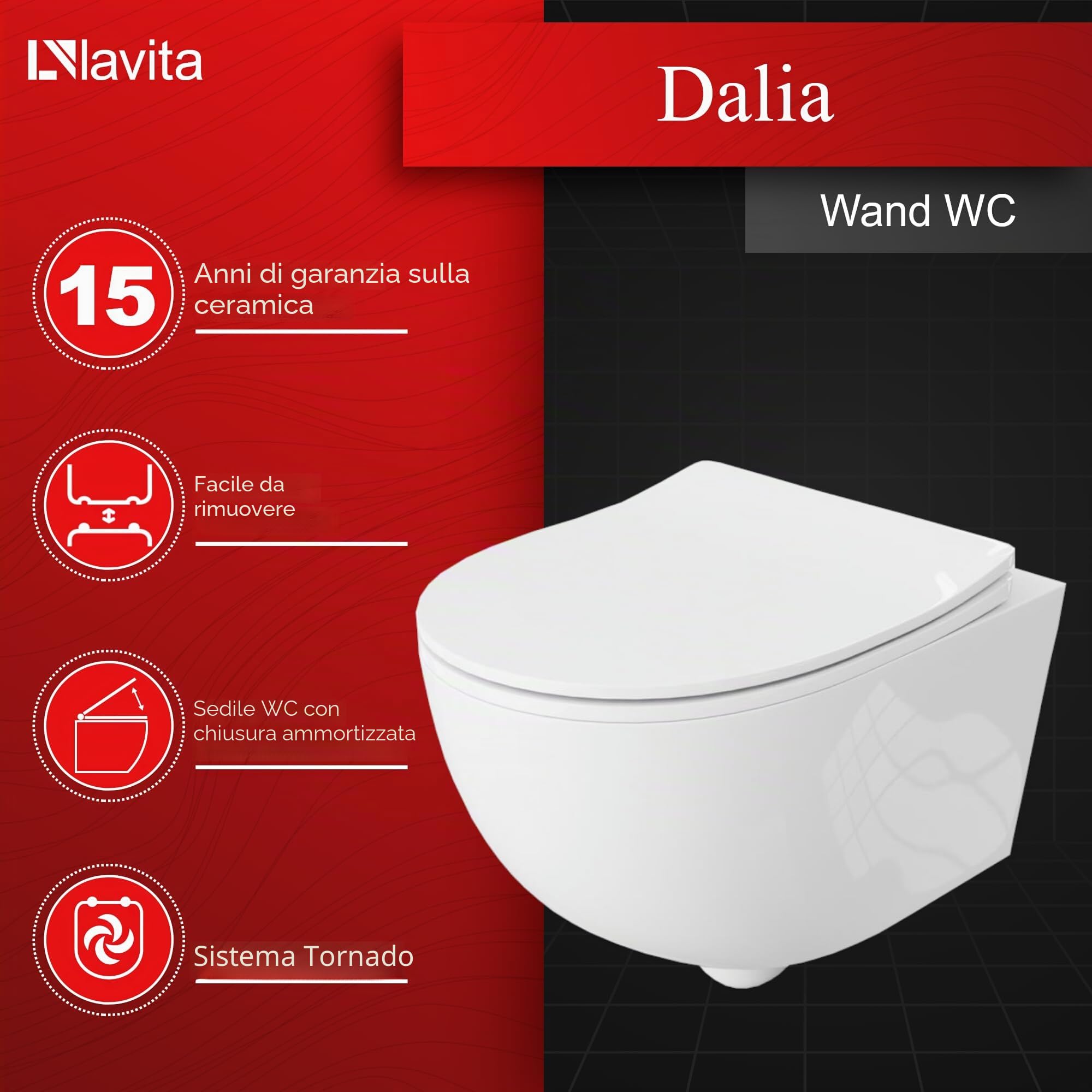 Lavita Duofix Basic Elemento a parete + Lavita WC a scarico profondo Dalia Bianco senza bordo + Sedile WC con chiusura automatica + Pannello di comando Delta 25 Pulsante bianco Set completo