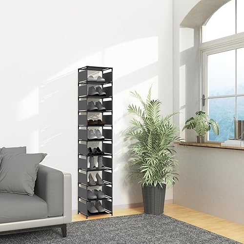Miniatura 2 de Zapatero alto y estrecho vertical para entrada de puerta delantera, 10 niveles, organizador de zapatos de metal resistente para entrada de armario