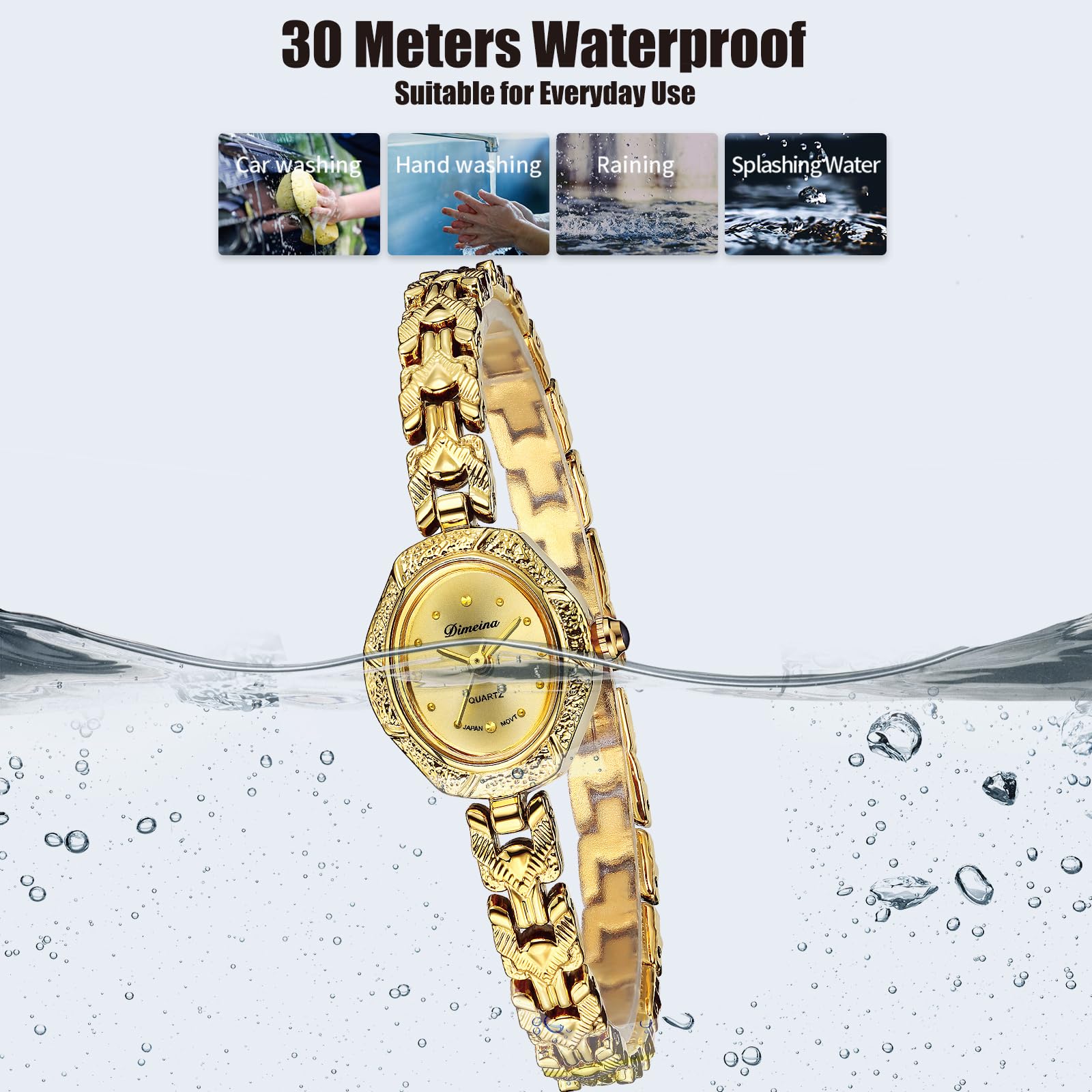 FORSINING Relojes de oro para mujer, vintage, relojes de pulsera de acero inoxidable, delicado y pequeño hexagonal para mujer, pulsera
