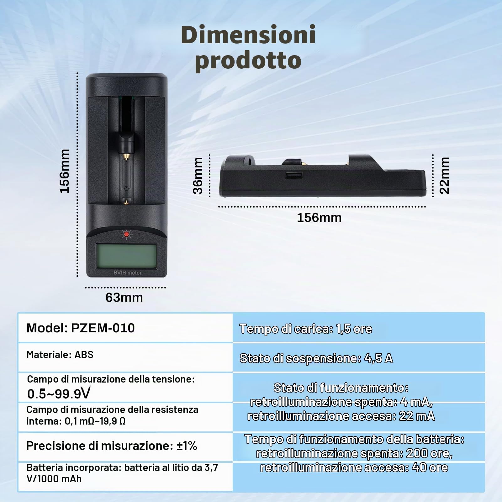 DEWIN Tester di resistenza interna della batteria,Tester di tensione e resistenza interna per batterie al litio Tester Batteria Applicabile a batterie al litio, al piombo, al carbone,ecc.