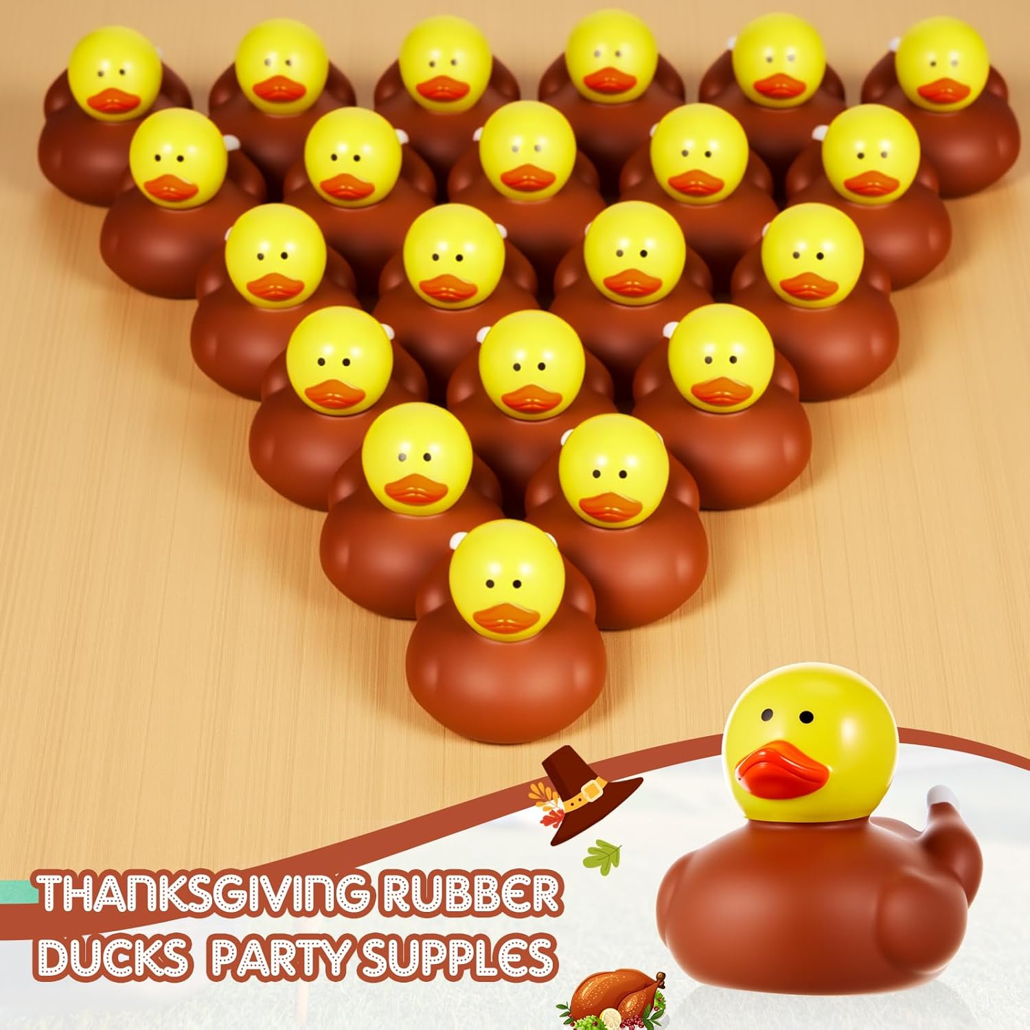 DEEKIN 50 Pcs Turkey Rubber Ducks 2 Inch for Thanksgiving Party Decorations Turkey Rubber Ducks in Bulk for Thanksgiving Party Favors Supplies