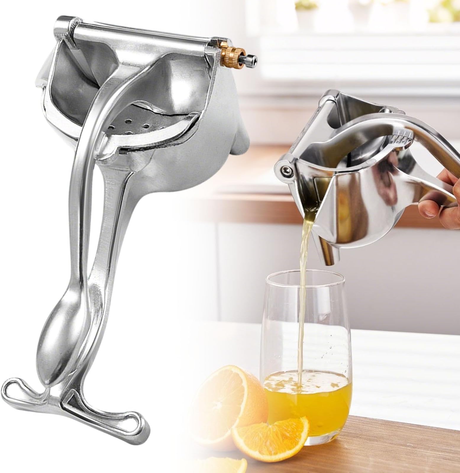 Heavy Duty Manual Fruit Juicer Press, Fruit Juice Squeezer Handheld Aluminum Alloy, Non-Slip Ergonomic Grip, Easy to Use & Clean, Efficient Extraction of Citrus, and Other Fruits (1)