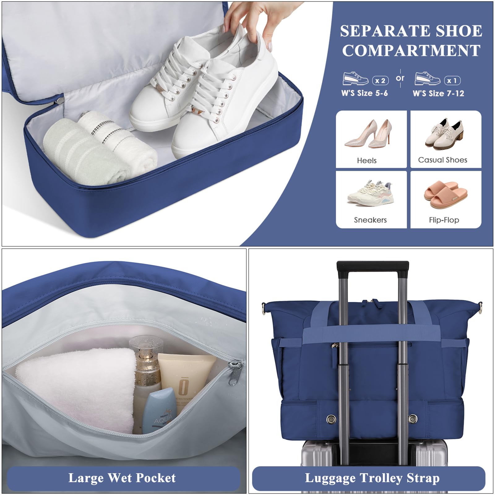 Gym Bag for Women, Personal Item Travel Bag with Shoes Compartment for Trip view 5