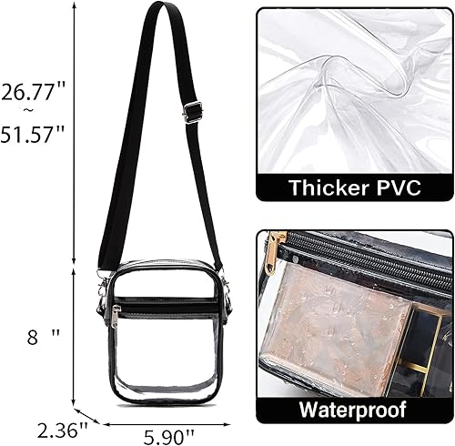 Miniatura 2 de DNFUN Bolsa transparente aprobada para estadios, bolso cruzado impermeable con correa ajustable para conciertos y eventos