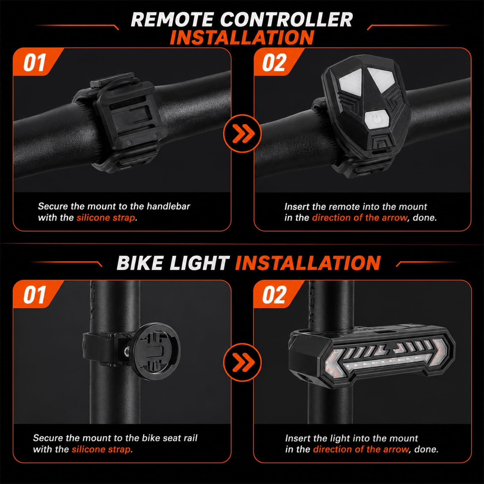 Fahrrad Rücklicht mit Blinker und Bodenprojektion,Fahrradblinker | mit Fernbedienung, USB-C, IPX4 Wasserdicht Rücklicht Fahrrad für E-Bike & E-Scooter, 5 Modi Fahrrad Blinker Kabellos Set