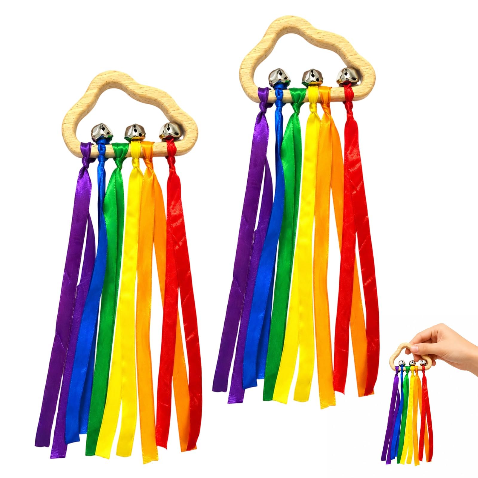 2-Piece Set Baby Sensory Toys Wooden Rainbow, Early Development Play Set with Baby Bells, Engaging Sensory Toys for Babies, Wooden Baby Toys with Natural Rainbow Design
