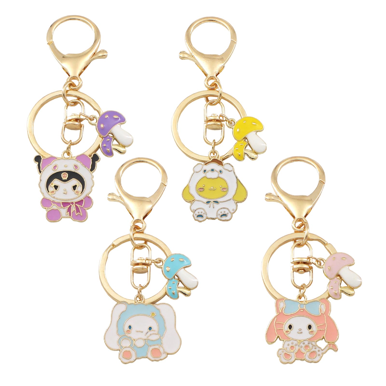 wopin Llavero Kuromi, Llavero Sanrio incluye Kuromi, My Melody, Cinnamoroll Llavero Kawaii Colgante de bolsa linda de 4 piezas para niños Mini llavero de figura de anime