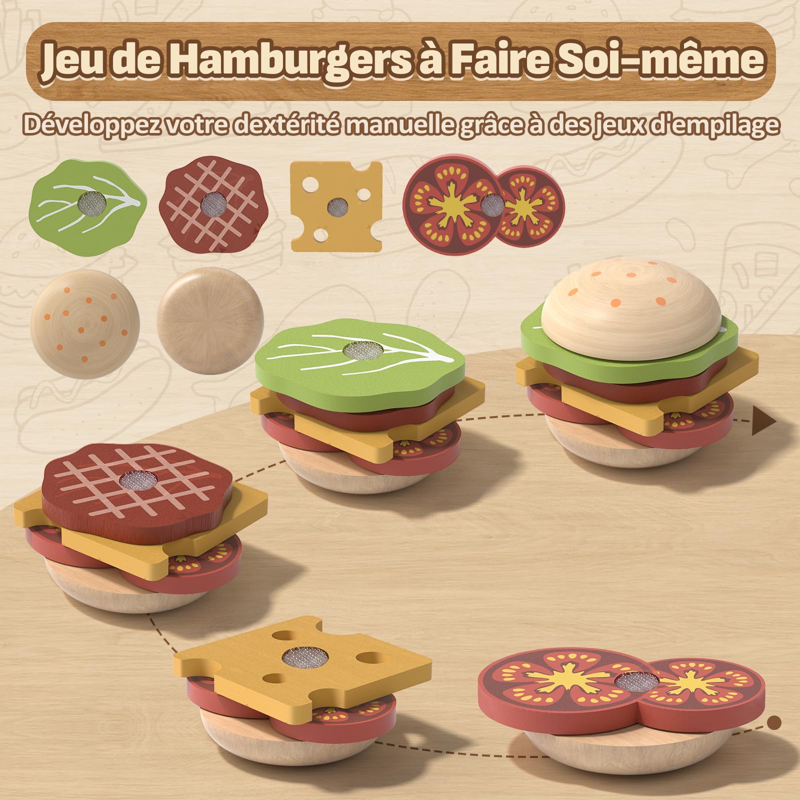 Lehoo Castle Cuisine en Bois Enfant, Jouets de Pique-Nique en Bois Apportez des Dessert, Dinette Enfant avec Sac de Rangement, Jouets en Bois Paques Cadeau Enfant Fille Garcon 3+ Ans