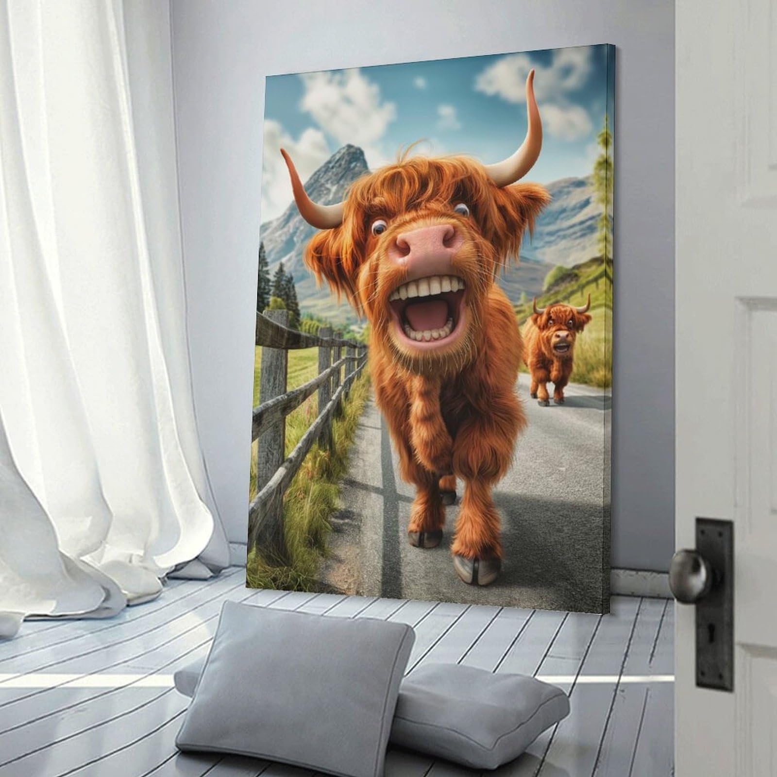 Junmoney Frame-Style-18-2 Funny Highland Cow Glencoe Decorative Wall Artwork 16X24inch(40X60cm), For Corridors, Hallways Or Apartment Entries, Home Artwork For First Impressions