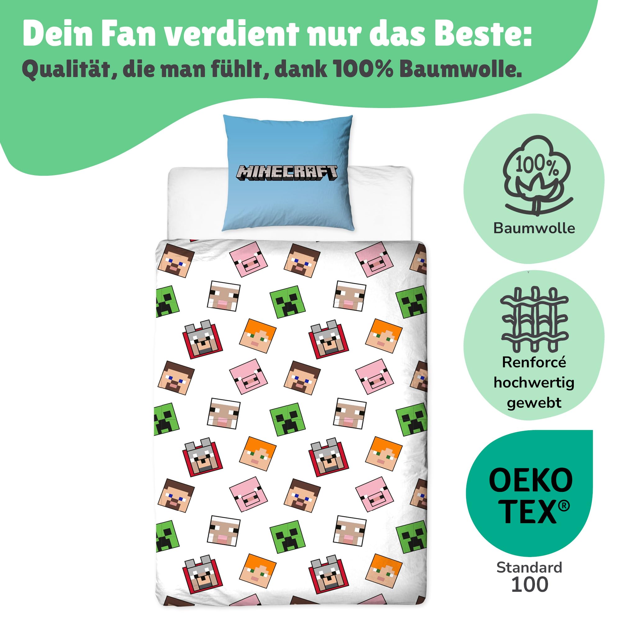 Character World - Set biancheria da letto inecraft double-face, 100