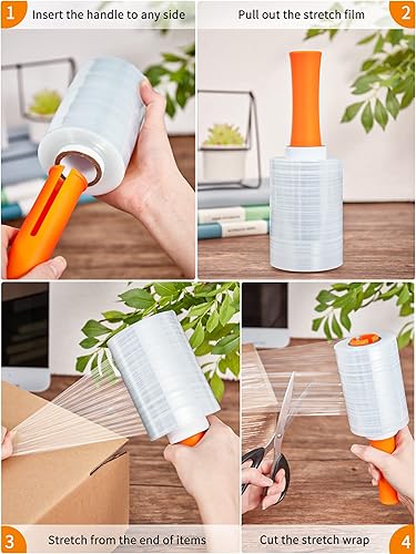 Miniatura 3 de JARLINK Paquete de 4 rollos de película de plástico con asas de plástico, calibre 60 de grosor, película de plástico de 5 pulgadas x 1000 pies,