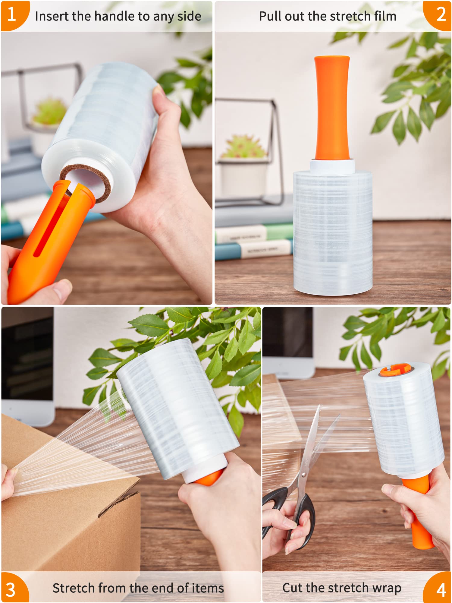 JARLINK Confezione da 4 rotoli di pellicola di plastica con manici in plastica, spessore 60 gauge, 5 "x 1000 piedi", resistenza industriale estensibile fino al 500% per spostamento, imballaggio,