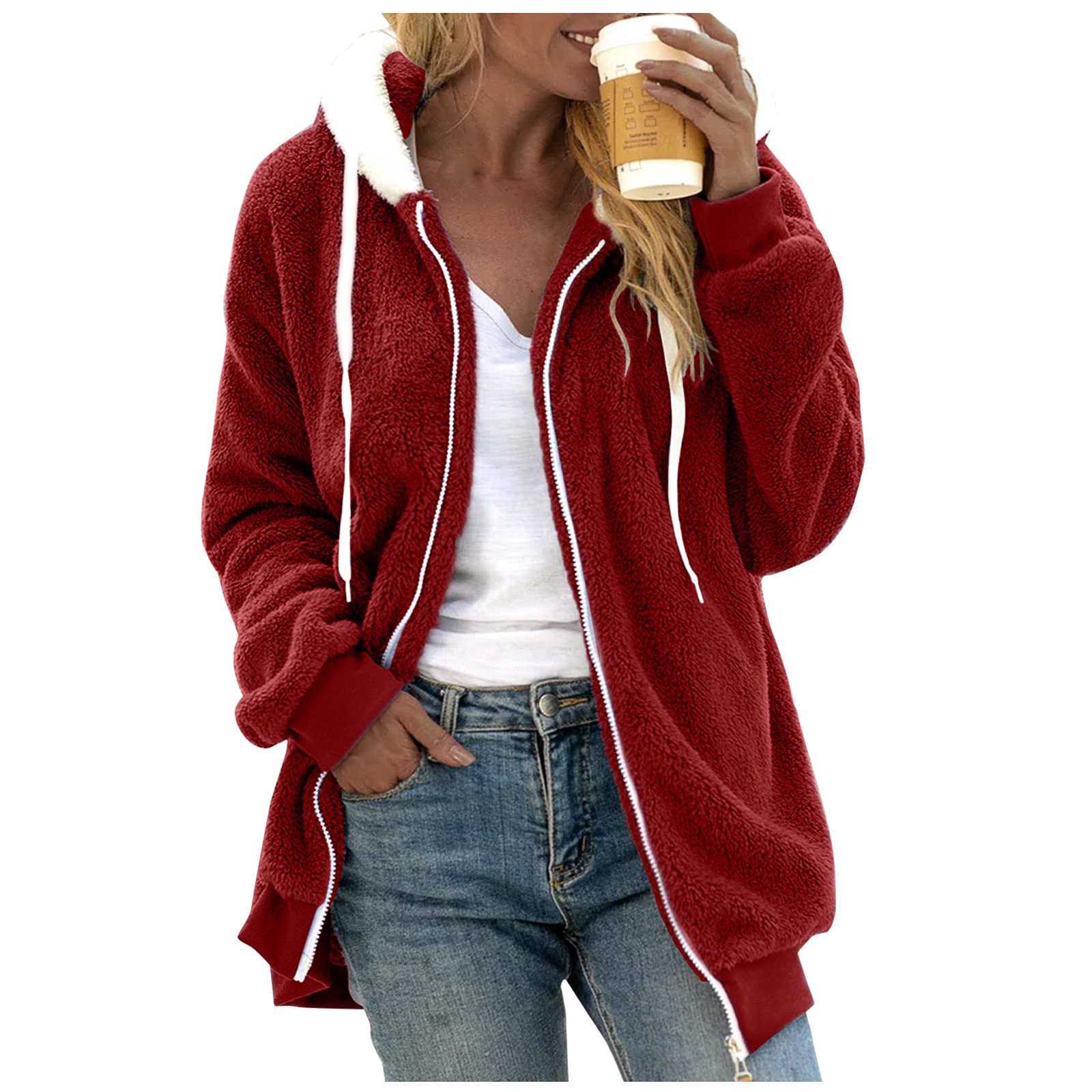 Amropi Survêtement D'hiver Chaud Avec Doublure En Polaire Pour Femme - Veste Et Pantalon à Capuche Avec Fermeture éclair, Café, S - 4
