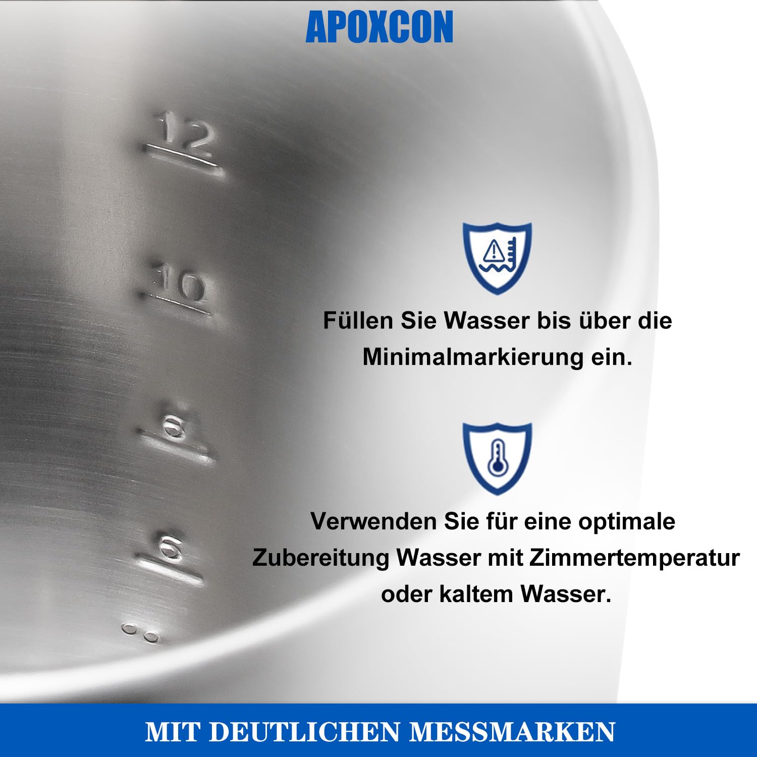 APOXCON Edelstahl Kaffeekanne Elektrisch, mit sichtbarem Brühknopf, cordless Servieren, aluminiumfrei,12 Tassen