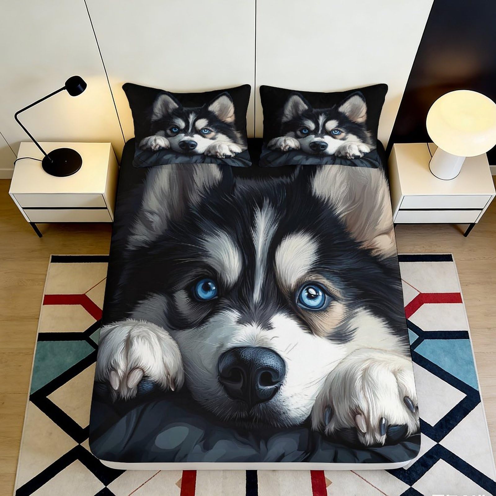 Pnayamiorkfel Style-10 3D Printed Husky Puppy Fitted Sheet Microfiber Soft Breathable Dog Face Bed Cover For Bedroom Dorm Decor 90X200x25cm