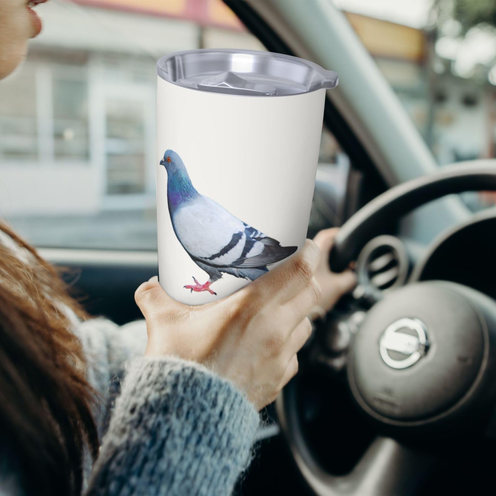 Kubek samochodowy z nadrukiem gołębia 590 ml przenośny samochodowy kubek ze słomką kubek ze stali nierdzewnej