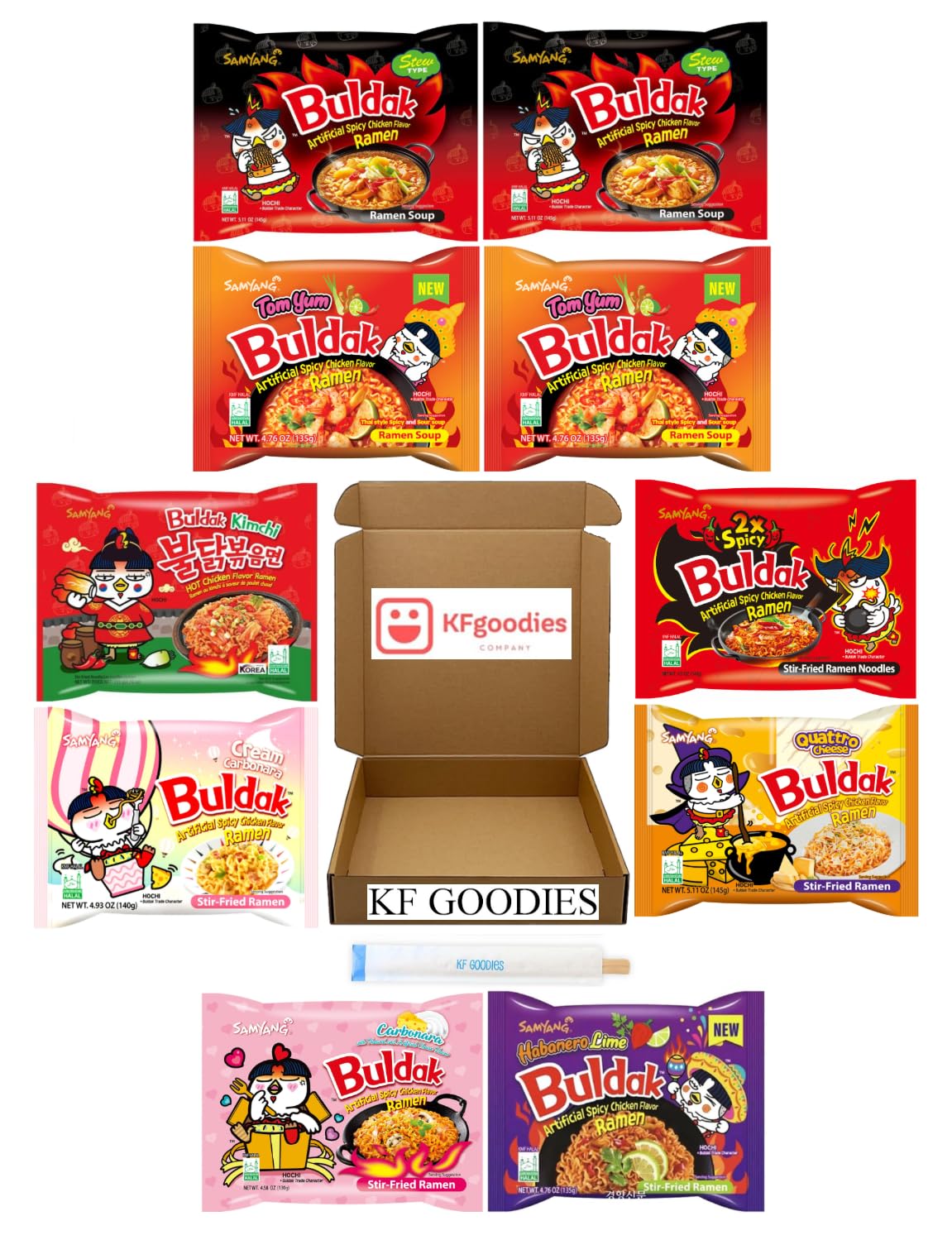Samyang Buldak Hot Spicy Chicken Ramen Noodle Korean Stir-Fried Ramen (10 Pack, 2X Spicy (2), Carbonara, Cream Carbonara, Habanero Lime (2), Original (2), Rose (2))