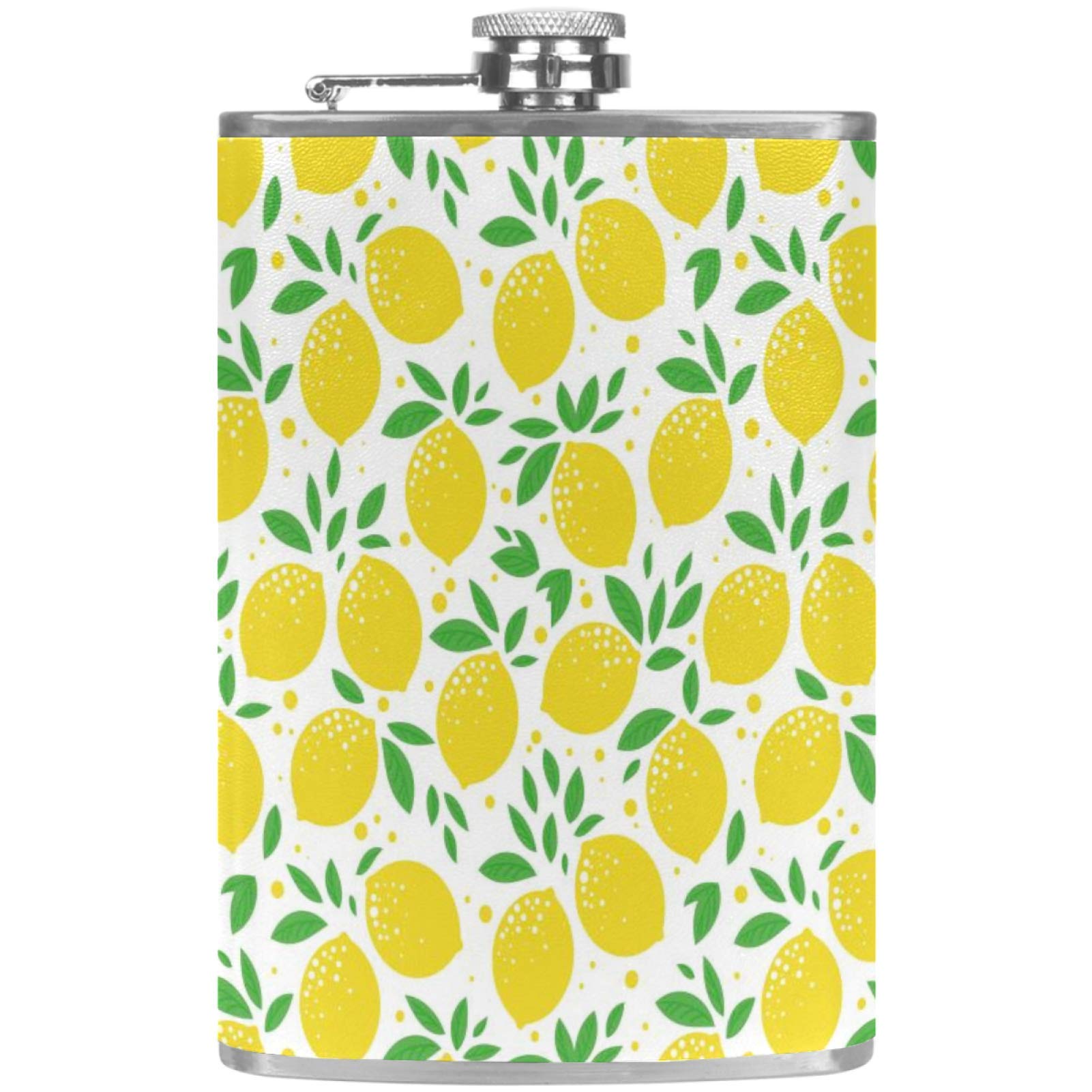 Flasque à whisky en cuir jaune à motif feuillage de citron de qualité
