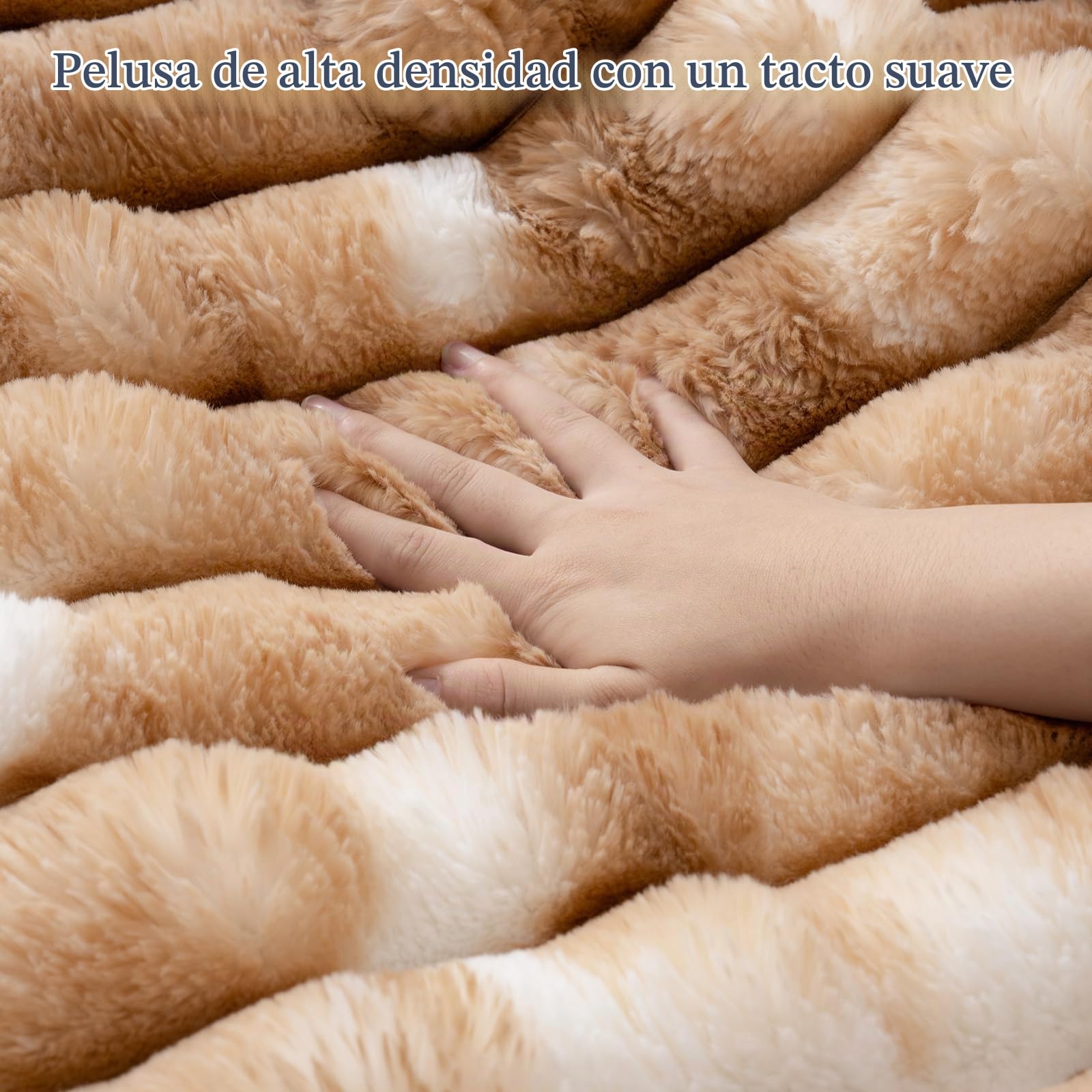 Vamcheer Manta para Sofá 230 × 230 cm, Súper Suave, Doble Cara | Efecto Pelo de Conejo, Esponjosa, Lavable y Fácil de Cuidar, para Sofá, Cama y Dormitorio,Marrón