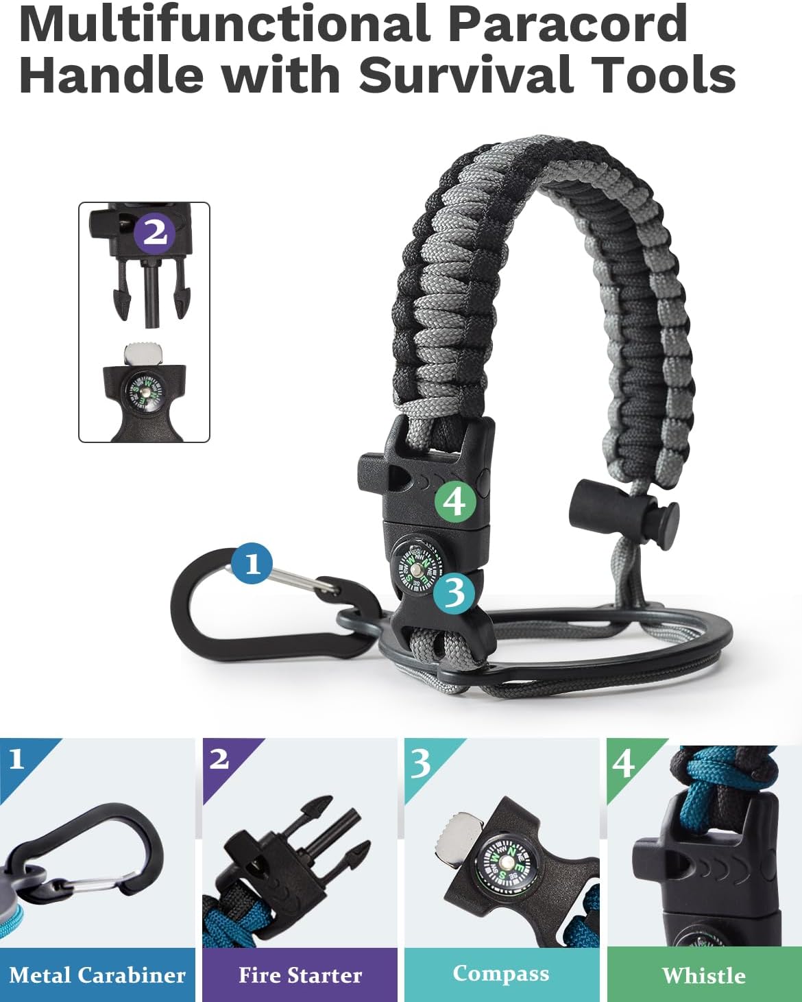 Half Gallon Water Bottle with Straw - Chug Lid, Paracord Handle, Silicone Boot, Keep Ice Cold-48H & Hot-24H, Vacuum Insulated Water Jug with Carrier Bag, 64 oz Metal Insulated Water Bottle for Man - Image 5