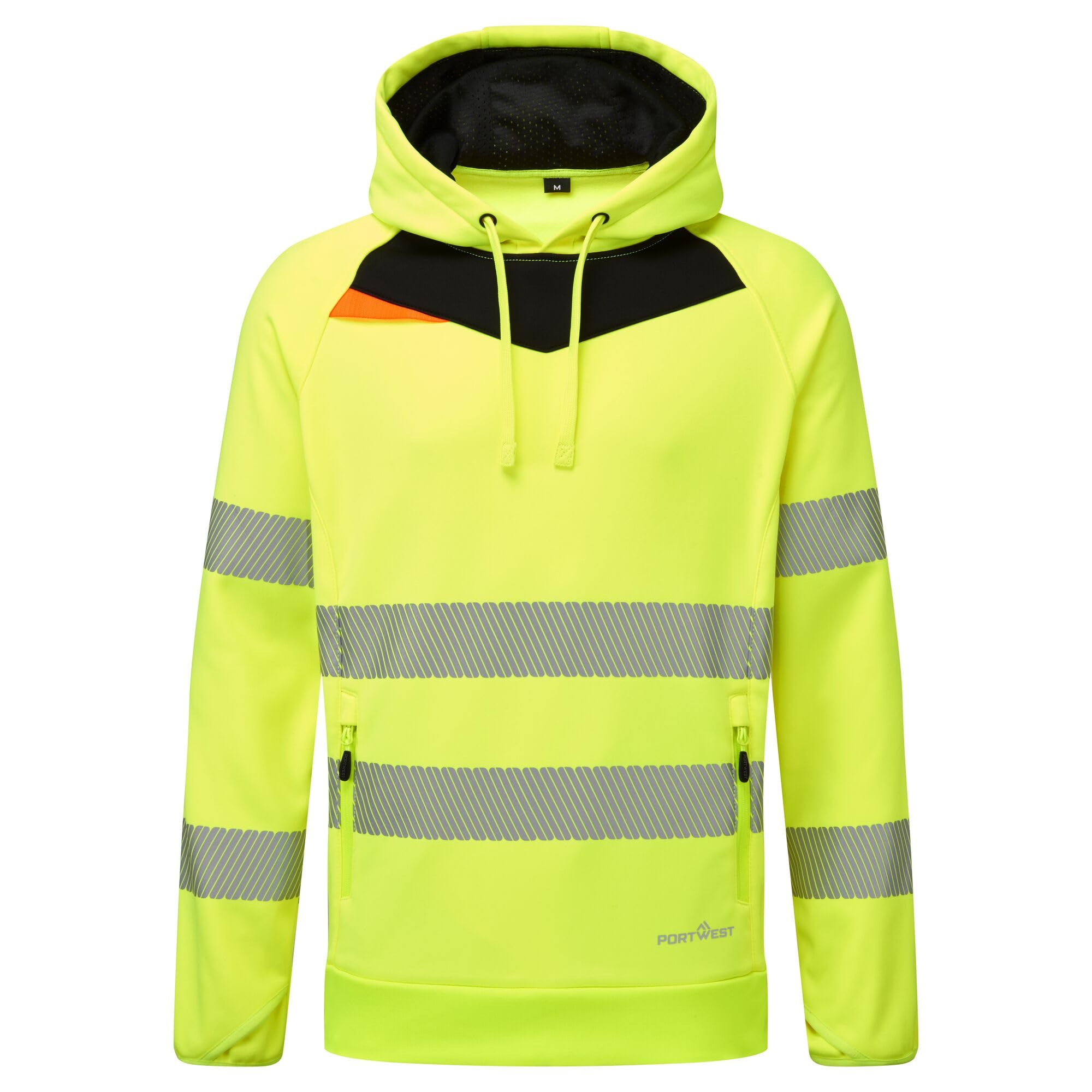 Portwest DX483 DX4 Hi Vis Overhead Hoodie Bonded Fleece Quarter Zip Segmented Reflective Tape Adjustable Hood Secure Zip Pockets UPF 40 Certified Visibility After 25 Washes, Yellow/Black, L