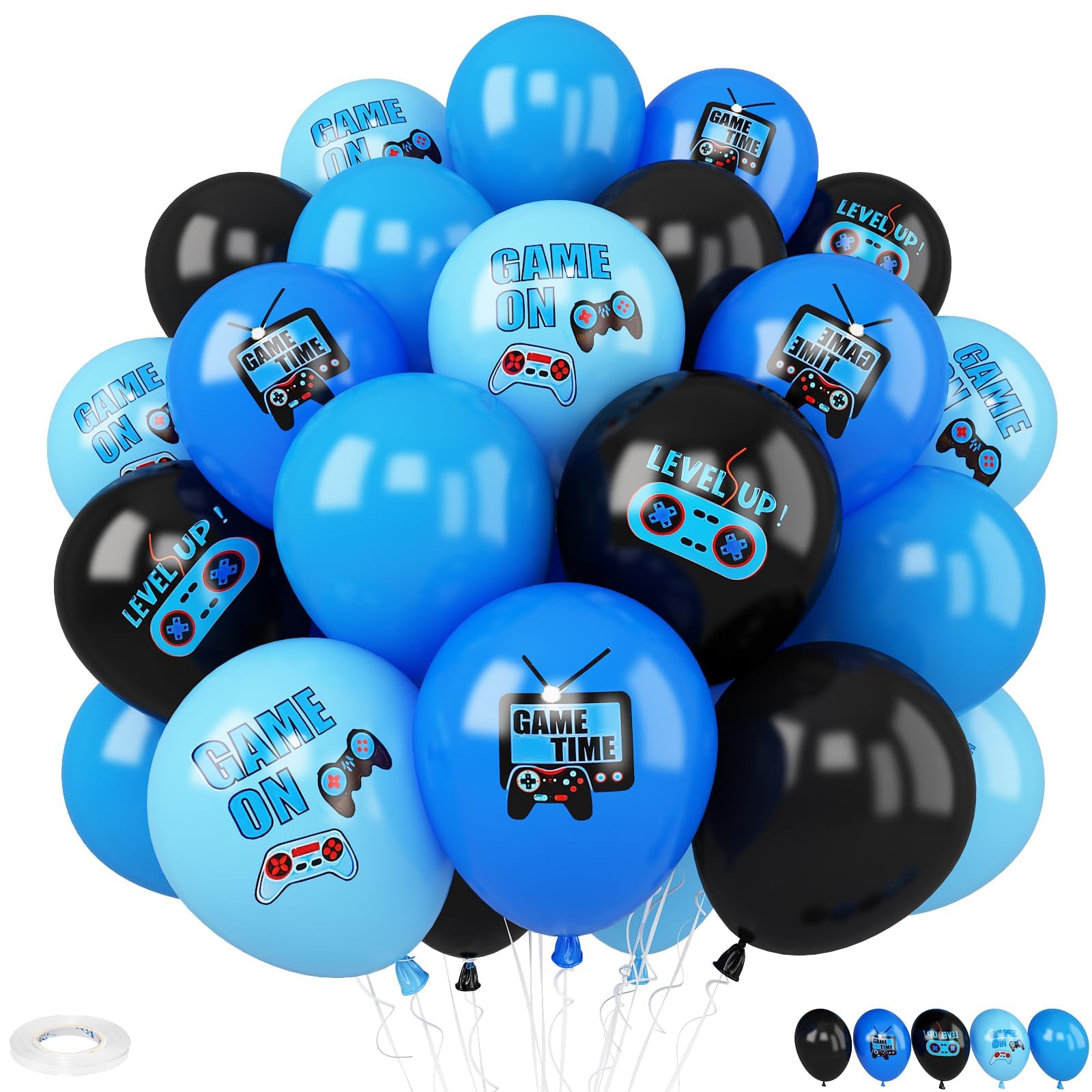 Video Game Party Balloons,30Pcs 12inch Blue Black Confetti Game Theme Printed Balloons Decorations for Game Party Supplies Teens Player Birthday Party