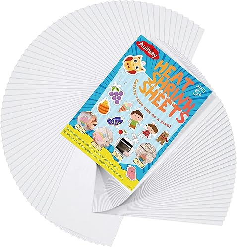 Auihiay 100 mini hojas de plástico retráctiles para niños, papel de película retráctil lijada, manualidades creativas para niños de todas las