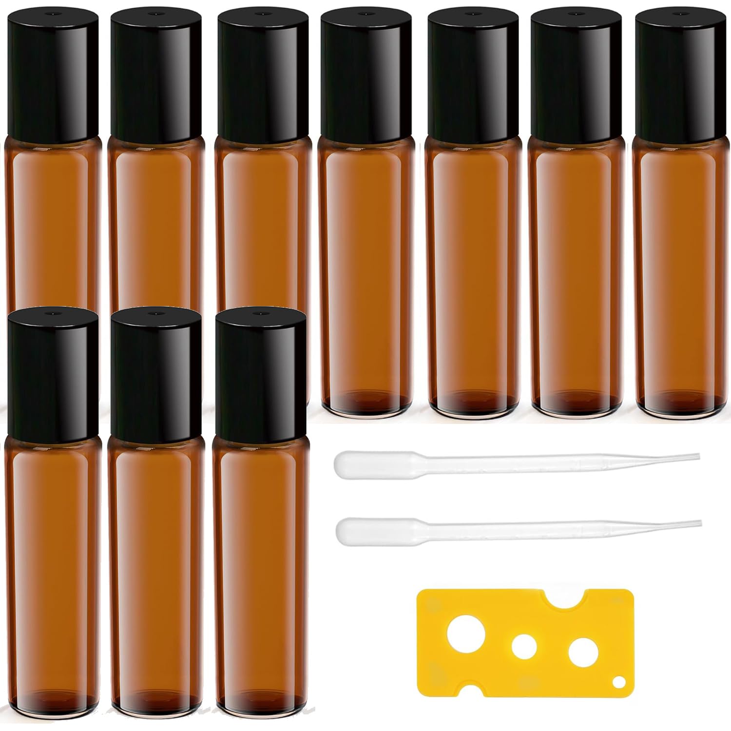 Voarge 10 flaconi di olio marrone da 10 ml, flaconi di vetro roll-on per oli essenziali e profumi