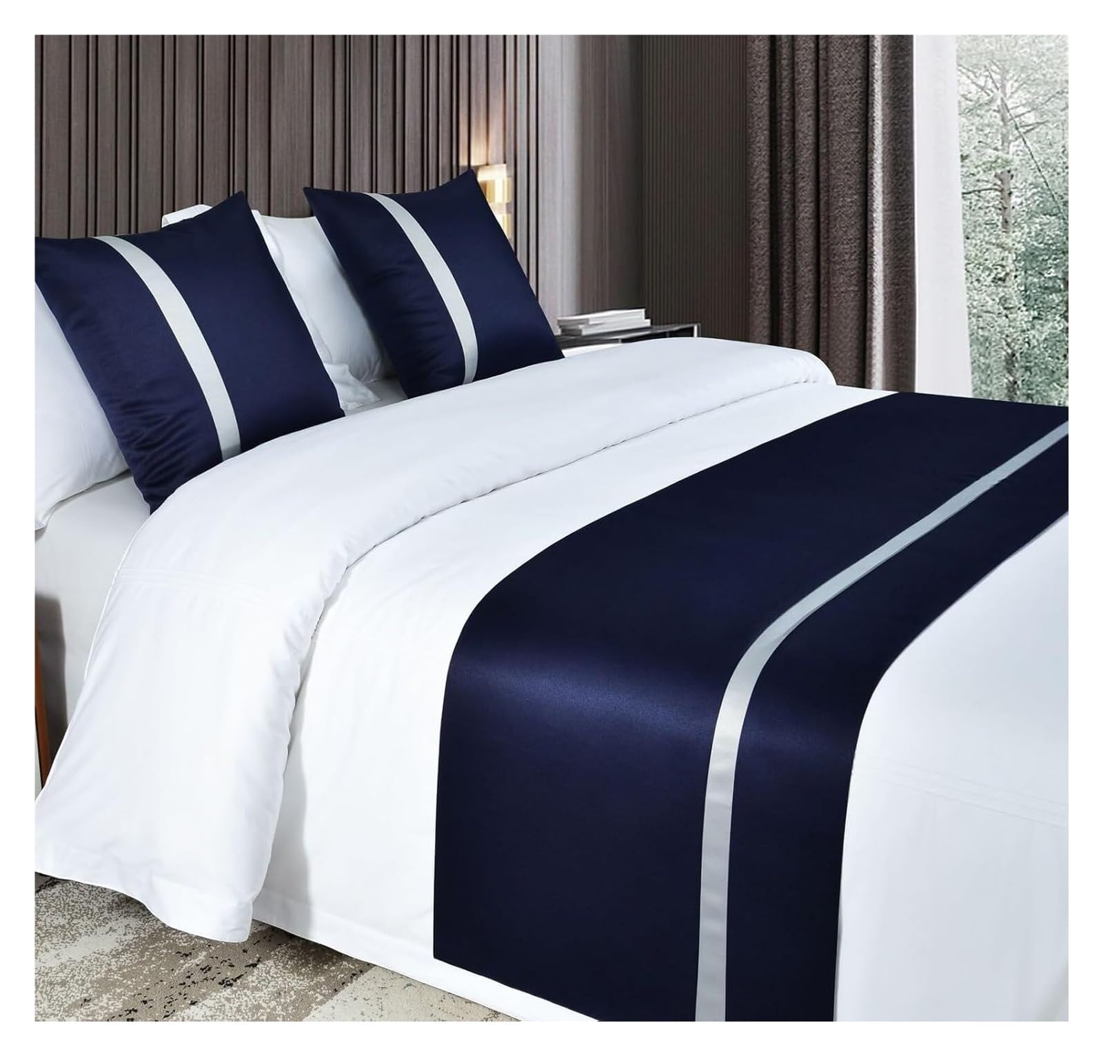 JFGCTYHXY Bed linen throws, Soft Bed Runner Purple Silky Satin Bedspread Solid Color Home Bedding Decor Scarves Fashion End Scraf(Dark Blue,50 * 240cm for 180cm Bed)