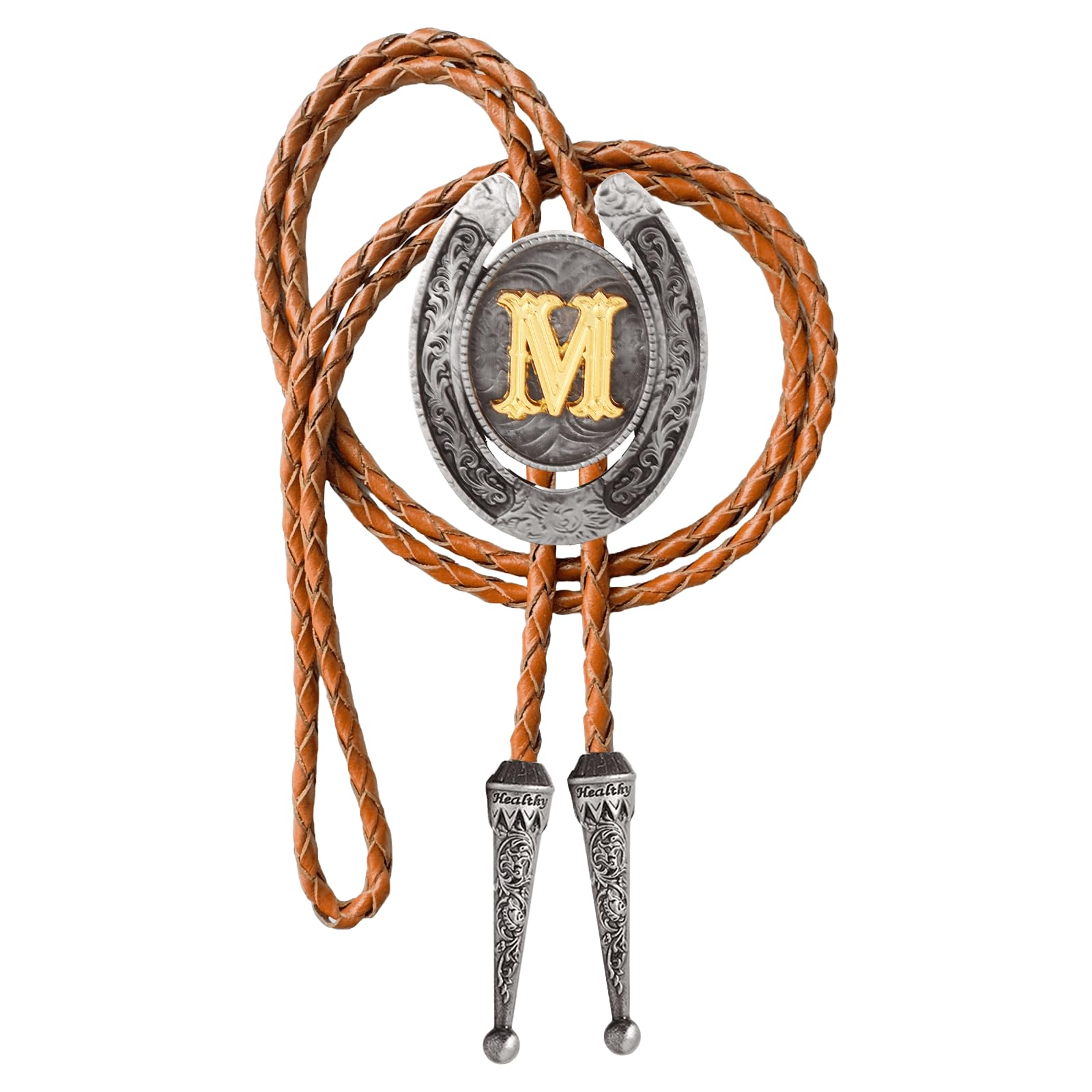 Western Cowboy Vintage Rodeo A-Z Initial Letter Bolo Tie for Men
