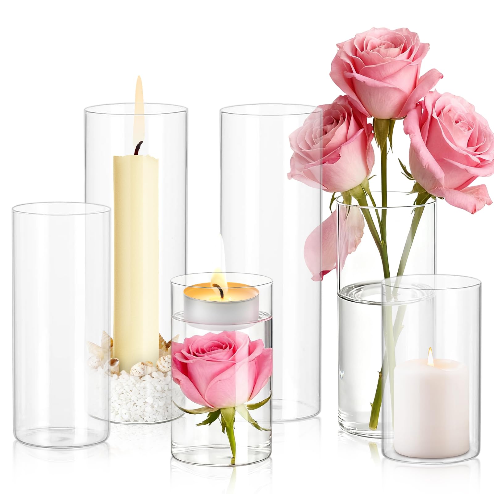 Jarrones Cilíndricos de Vidrio - Porta Velas de Huracán de Vidrio - Jarrones Transparentes para Centro de Boda(10/15/20cm)