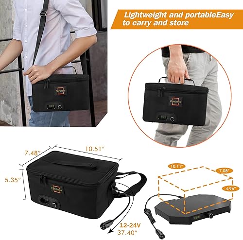 Miniatura 6 de Forchens Mini horno portátil, calentador de alimentos eléctrico de 12 V, 24 V, pantalla digital de temperatura ajustable, mini lonchera térmica