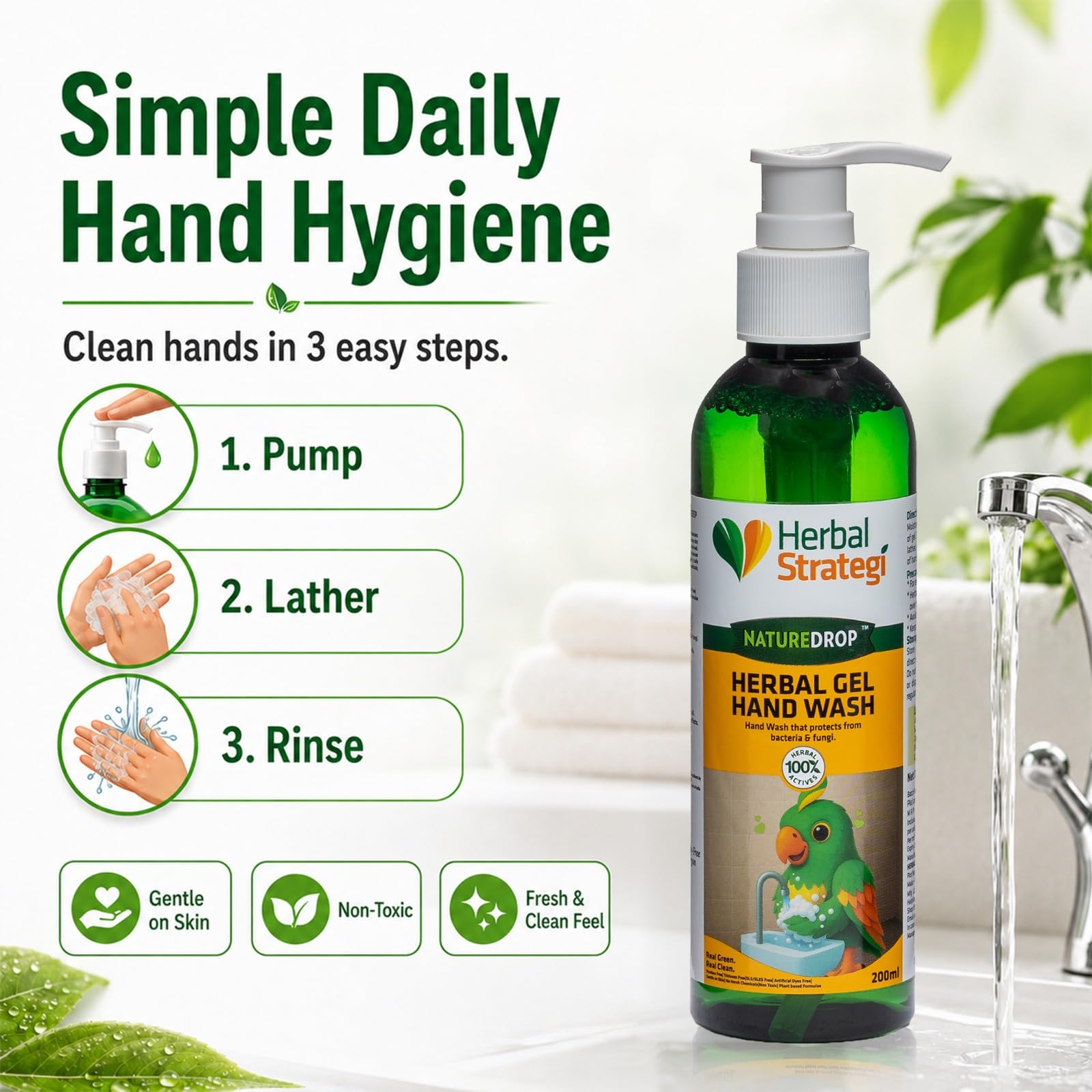 Herbal Strategi Natural Hand Wash 200ml β Khanewala Clean | pH Balanced & Moisturizing | Powered by Herbal Actives | Non-Toxic, Eco-Friendly & Chemical Free 2
