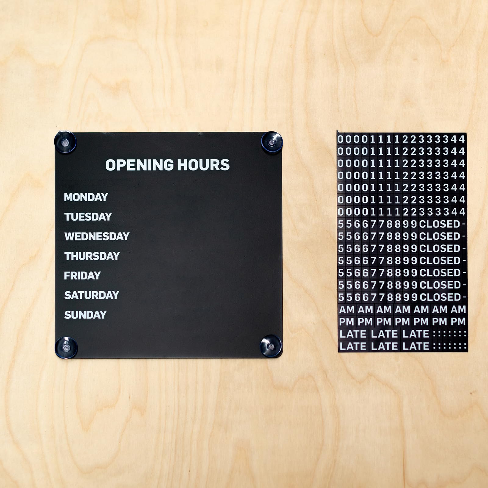 THYXGS 10.2 X 10.2 Metal Magnetic Business Hours Sign, Reusable Storefront Schedule Sign, With Suction Cups/changeable Numbers, Reusable Schedule Board, For Glass Door, Restaurant Black